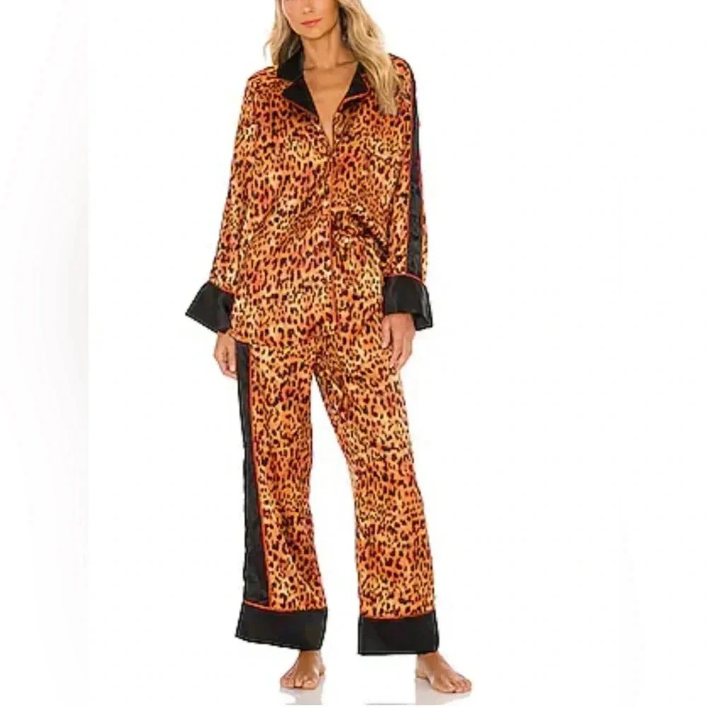 We Are Hah HAHT ECO PJ Set Lanka Leopard Satin Pajamas Unisex NWT $248 - XL